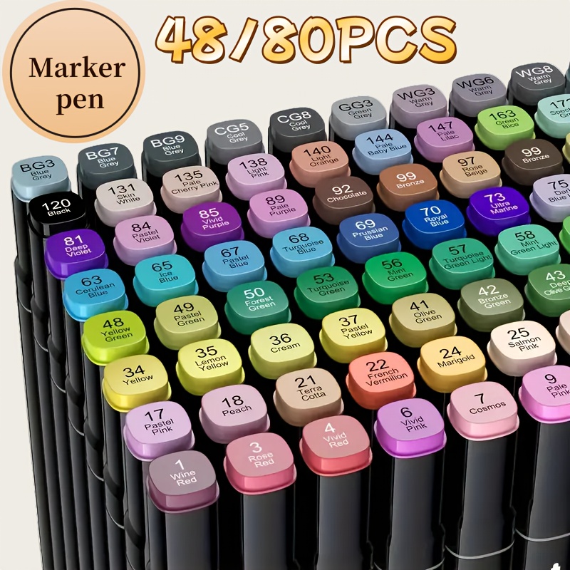 

Set Of 48/80 Double-ended Markers, Featuring A Fine Tip For Artwork, Stationery Enthusiasts, Adult Coloring Books, And Artists. Ideal For Teachers' Office Supplies.