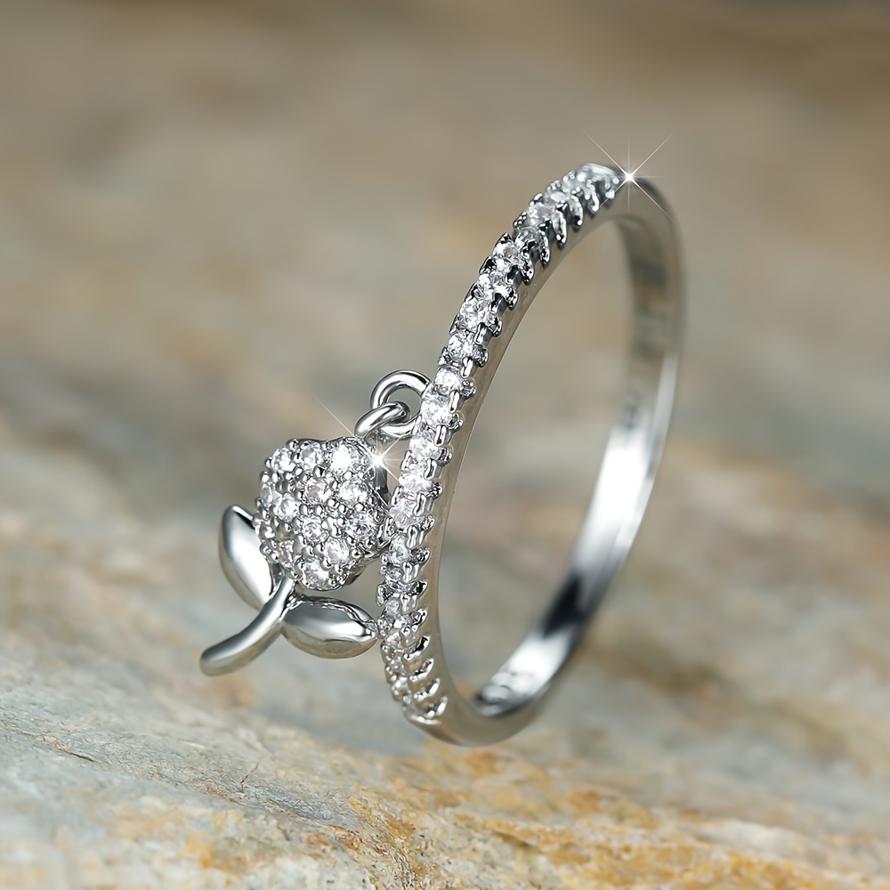Flower Pendant Ring with Zirconia - Elegant Wedding Accessory