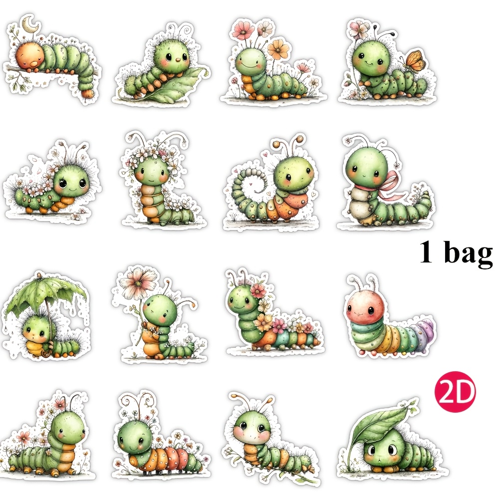 Image of 2d Flat Sticker Pack, 1 Pack - Cute For Caterpillar Series Stickers For Scrapbooking, Journal Decoration, Diy Cut-out Book, Diary, Photo Album, Supplies, Diy Stationery, 2d Flat