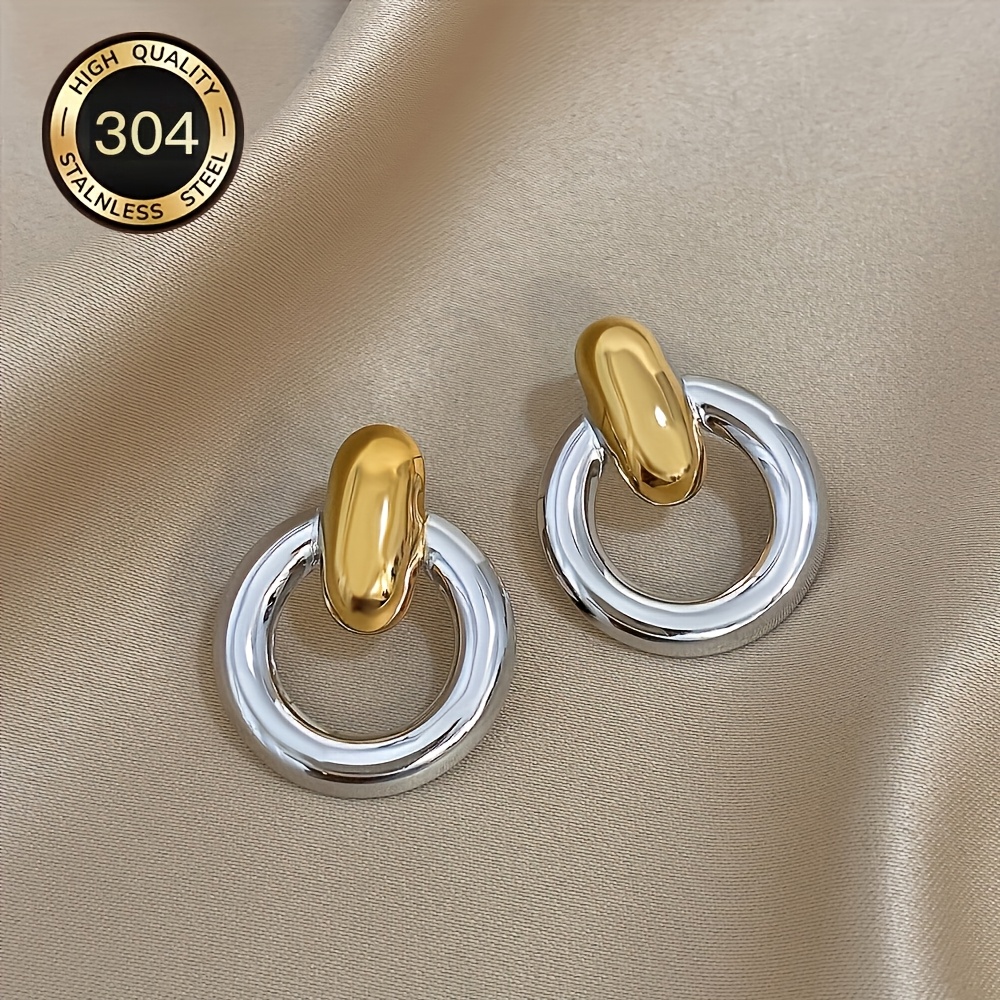 Unisex 304 Stainless Steel Simple Circle Pendant Drop Earrings