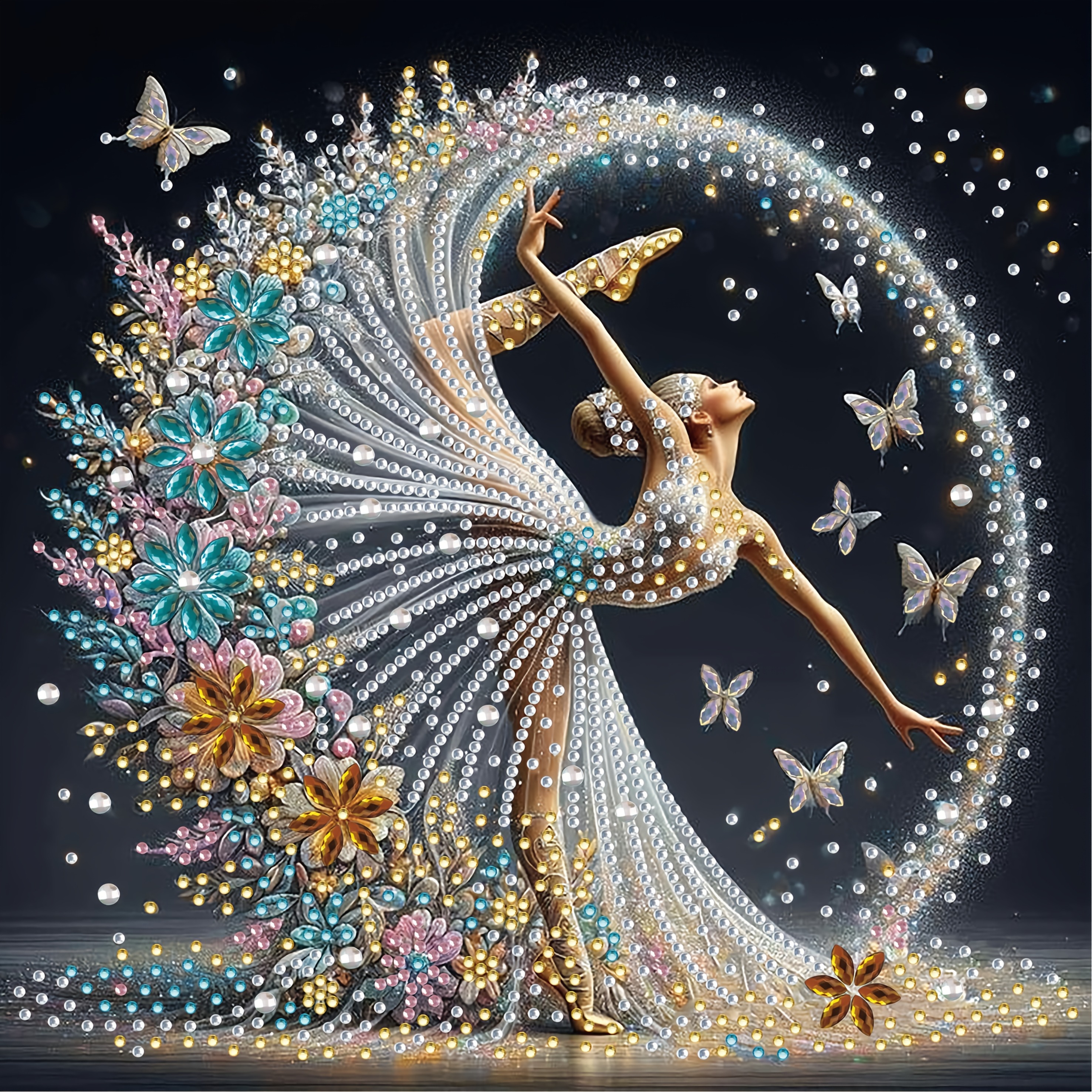kit de pintura de diamantes diy de bailarina elegante - 11.8 x 11.8 |   acrílicas brillantes y diseño floral | regalo   a     para amantes   | ideal para decoración de  , dormitorio, estudio 0