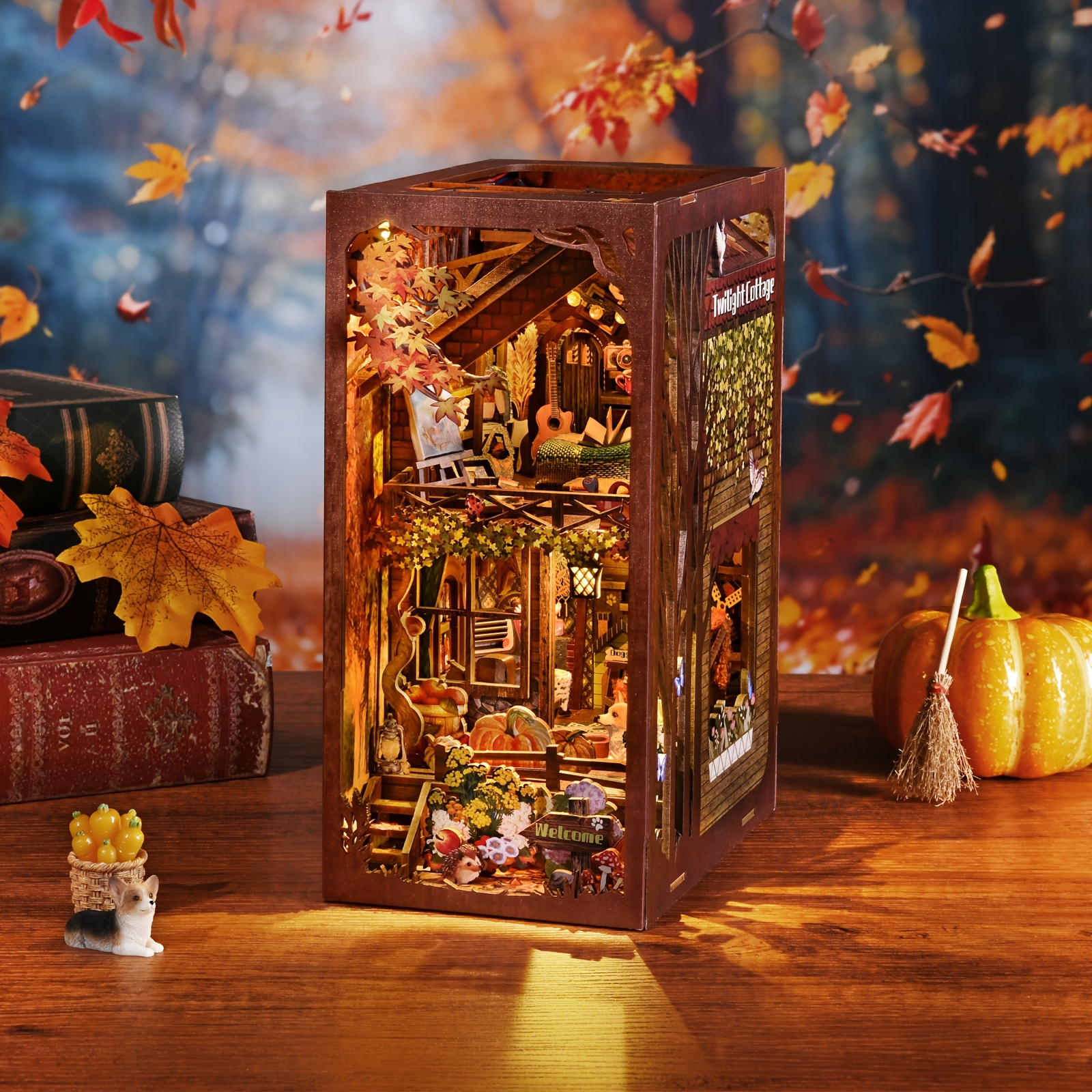 

1pc Diy Book Nook Kit, Diy Dollhouse Booknook, 3d Wooden Puzzle Bookends, Book Nook Miniature Kits With Led Light, Cottage For Dogs Thanksgiving Christmas Gifts, No Batteries