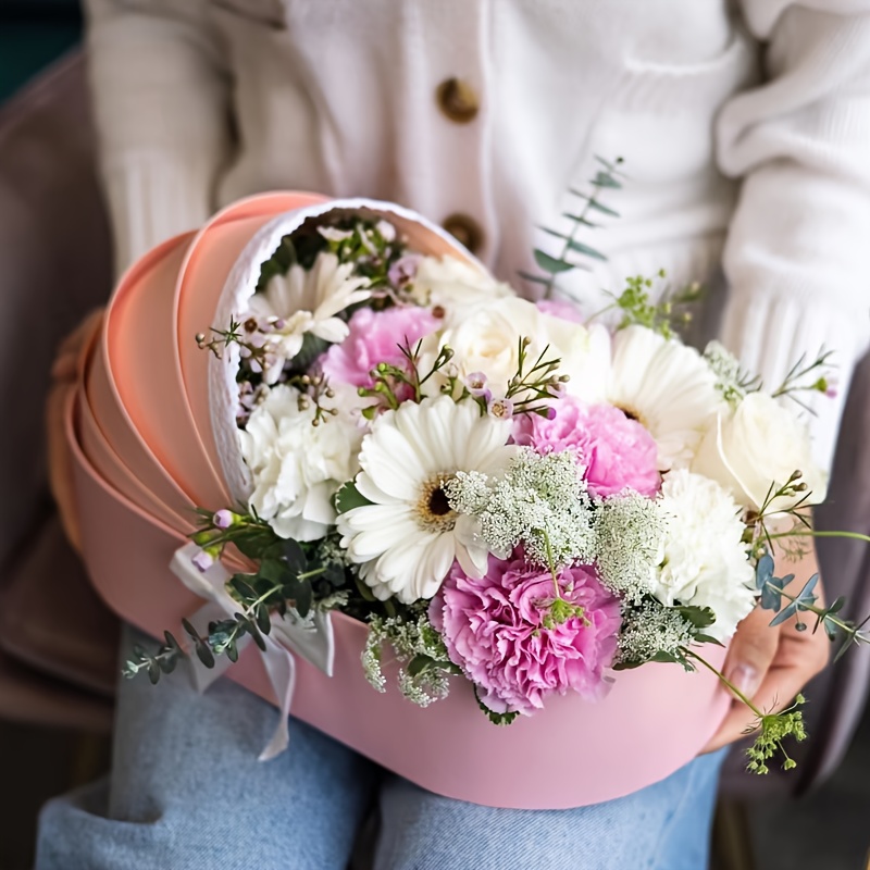 

1pc Pink Cradle Flower Gift Box - Elegant Floral Arrangement Basket With Ribbon, Ideal For Wedding And Home Decor, Sturdy Paper Material, Special Gift|decorative |ribbon Basket, Bouquet Accessories