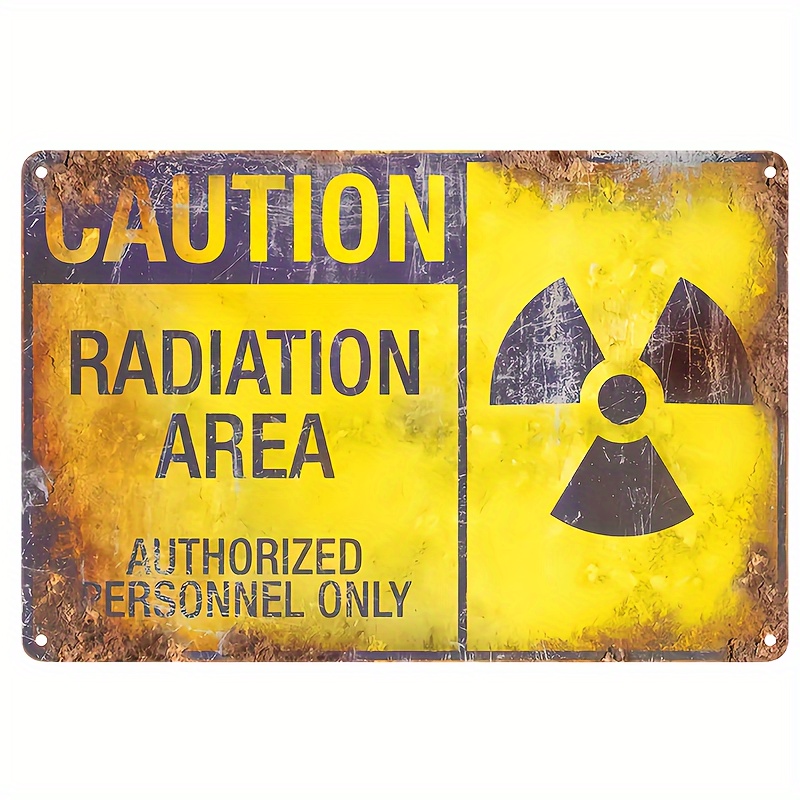 

Vintage Caution Radiation Hazard Metal Sign - Retro Wall Art For Kitchen, Garage, For Man Cave, Cafe & Living Room Decor, Easy Hang 12x8" Tinplate