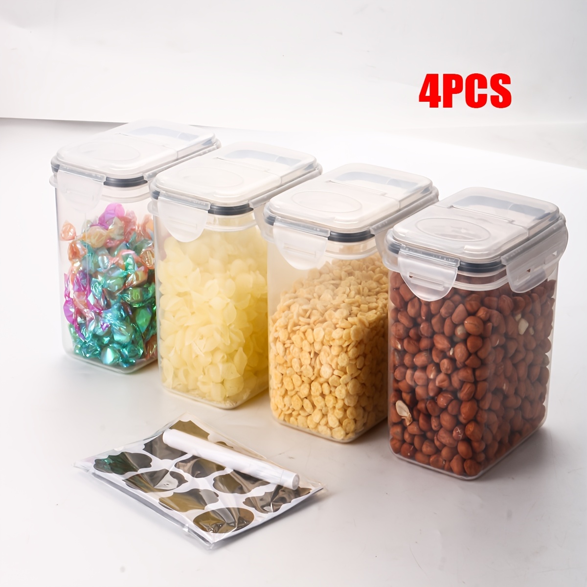 Image of 2pcs/3pcs/4pcs Pp Plastic Sealing Containers With Labels And Marker, Airtight Food Storage Boxes, 1.4l/49.27oz, Suitable For Cereal, Pasta, Nuts, Snacks, And Sugar