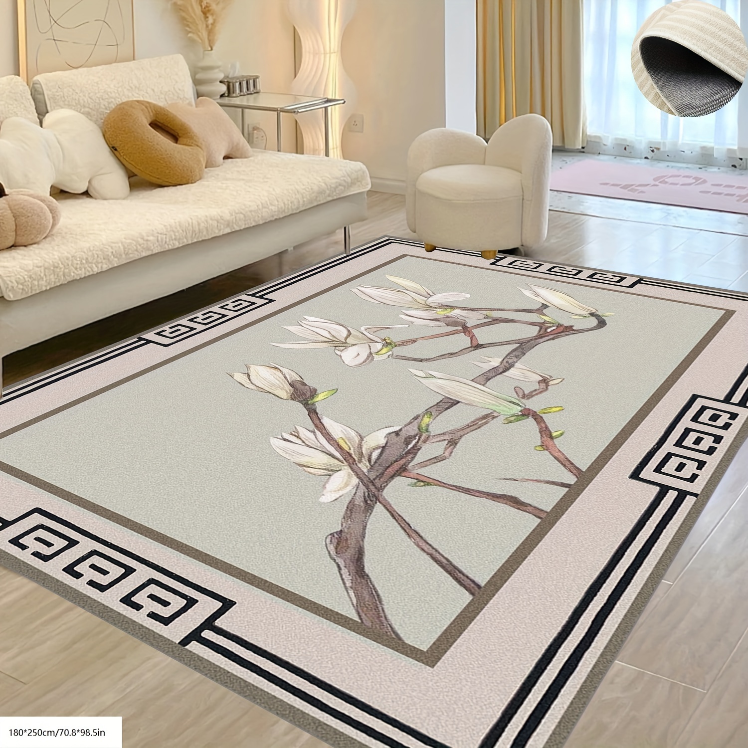 

[imitation Cashmere +1250g Per Square Meter + Cotton Cloth Bottom + Thickness 12mm] 1pc, Modern Simple New Chinese Style Antique Flower Brown Floor Mat Rug, Easy To Clean Soft Machine Washable