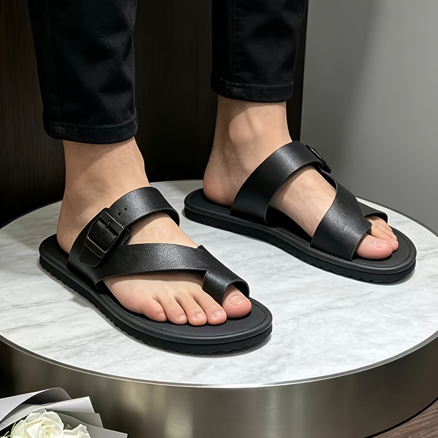 TEMU 1 Pair Men's Casual Slippers, Comfortable Flat Sandals - Beach Slides With Soft Sole, Suitable For Casual, Outdoor And Formal Occasions -