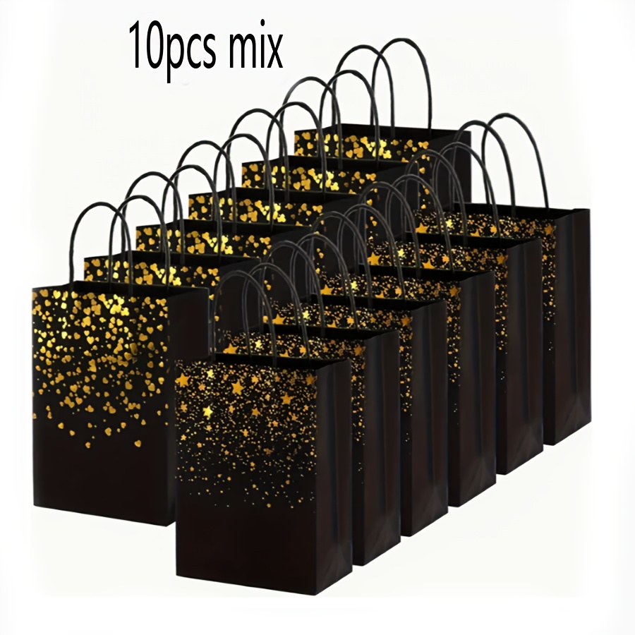 Image of 10pcs Black And Star Gift Bags With Handles, 21x15x8cm - Ideal For Christmas, Birthday, Wedding, Bridal Party Decorations And Gift Wrapping