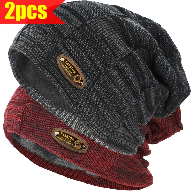 TEMU 2pcs Men's Autumn And Winter Fashionable Warm Hats, Mixed , Outdoor Leisure Windproof And Cold-proof Hats, Suitable For Middle-aged And Elderly