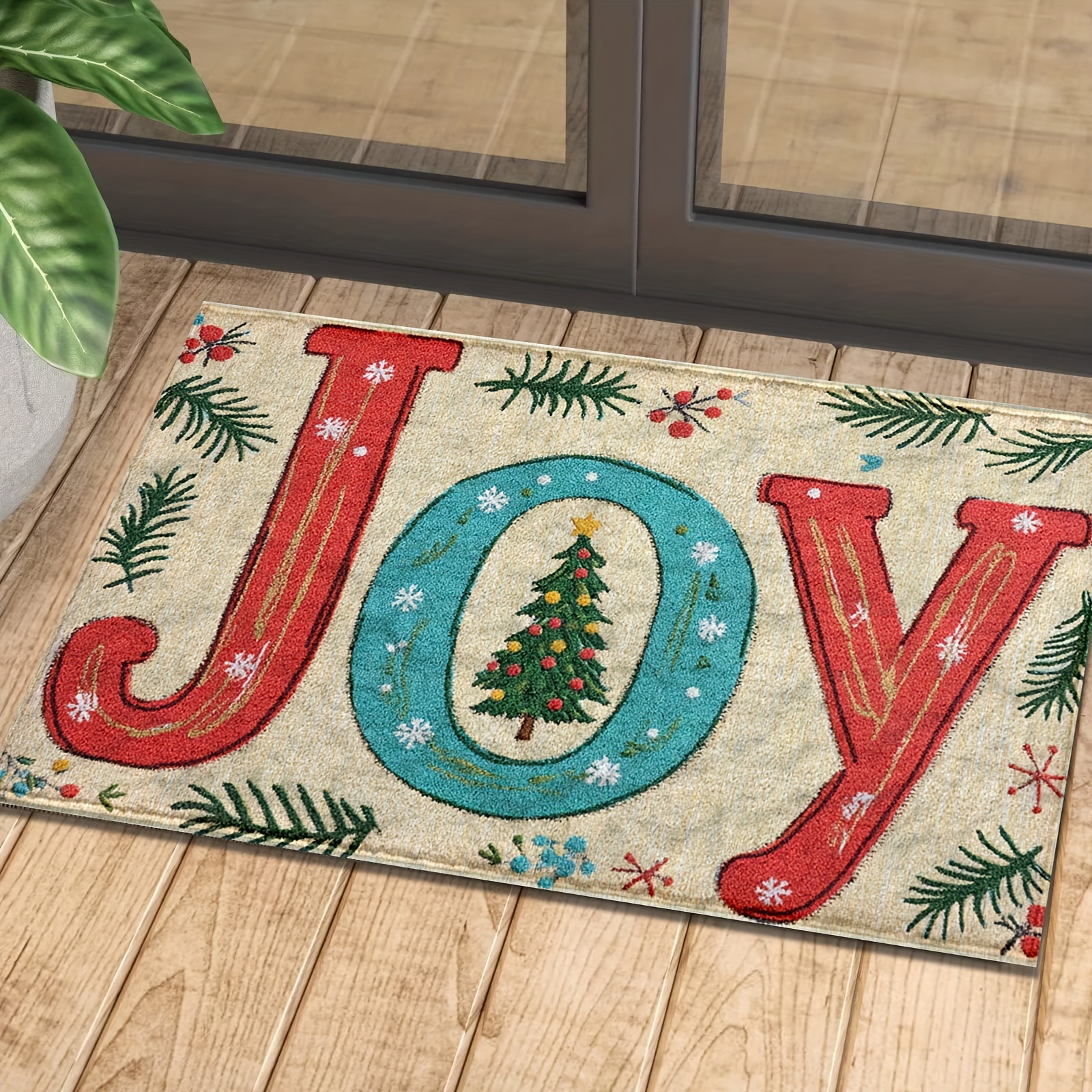 

1pc Pattern Non-slip Doormat, Machine Washable, Low Pile Rectangular Polyester Mat With Rubber Backing, Perfect For Entryway, Kitchen, Bathroom, Office – Festive Holiday Decor Gift