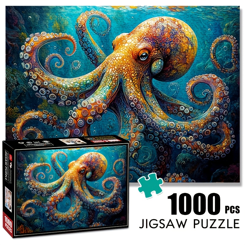 Image of Octopus 1000pcs Large Paper Jigsaw Puzzle Toy, Exquisite Game Gift, Family Interactive Game Puzzle, Diy Decoration, Brain-challenging Halloween, Christmas, Holiday, New Year Gift