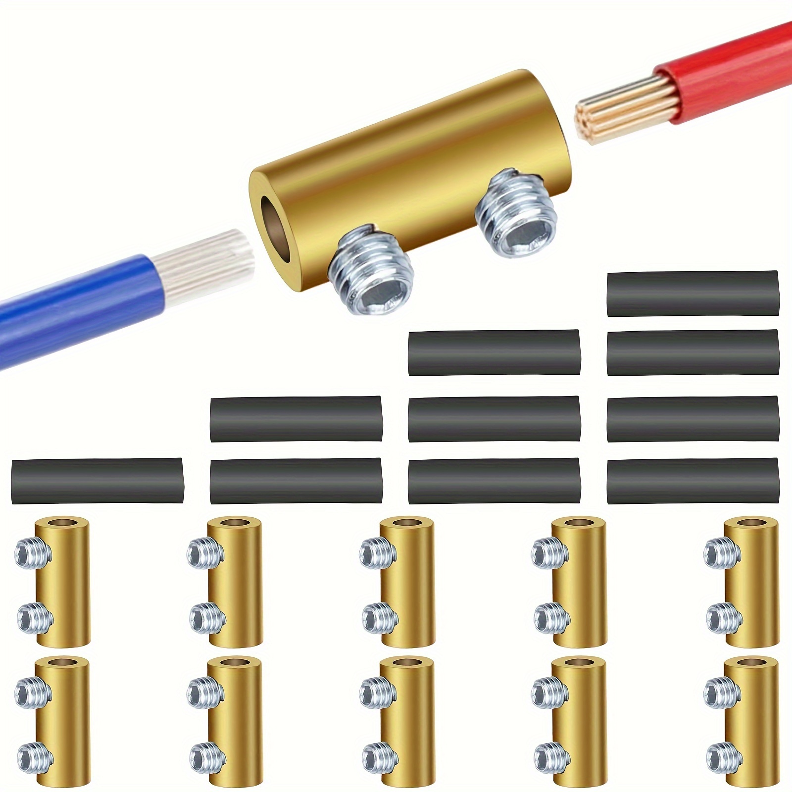 

10pcs 10 Awg Gauge Wire Connector Nut Kit, With Heat Shrink Tube, 60a Quick Wiring Connection Terminal, Circuit Connector