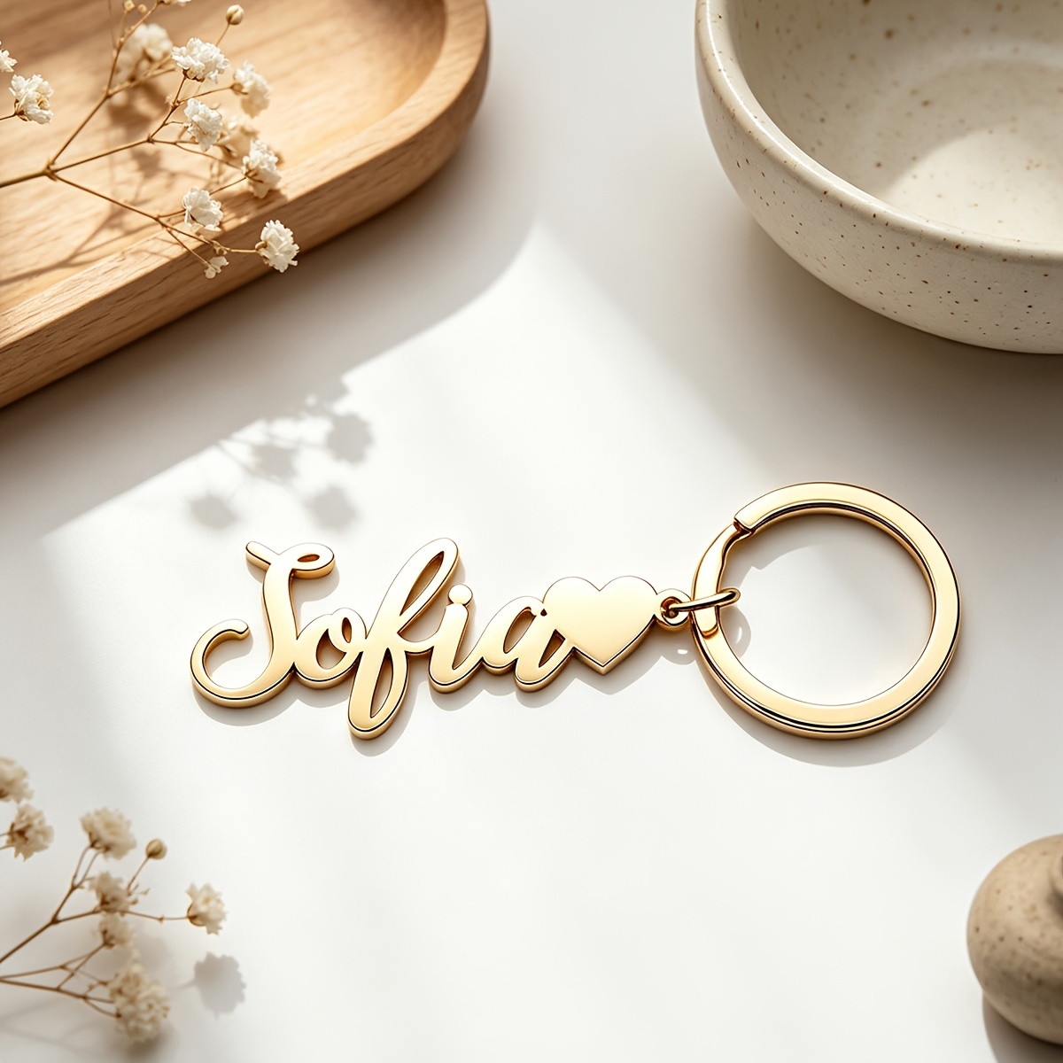TEMU [customization] Women's Fashion Elegant Custom Name Plate Stainless Steel Keychain Heart Love Name Plate Key Chain Couple Valentine's Day Gift
