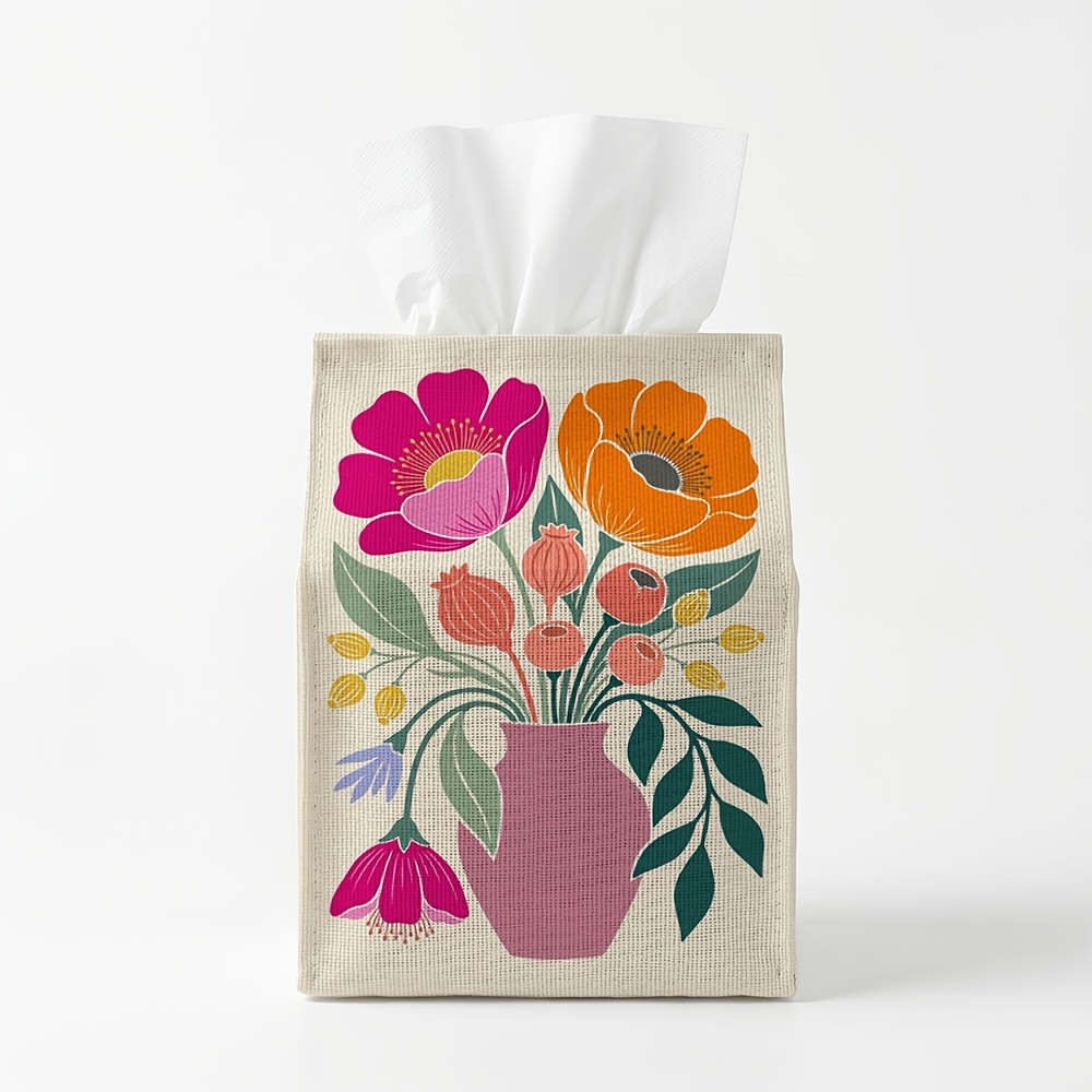 TEMU 1 pièce Distributeur de mouchoirs en tissu élégant, rétro, scandinave, , vase floral, crème vif, lavable et avec coutures soignées, compatible
