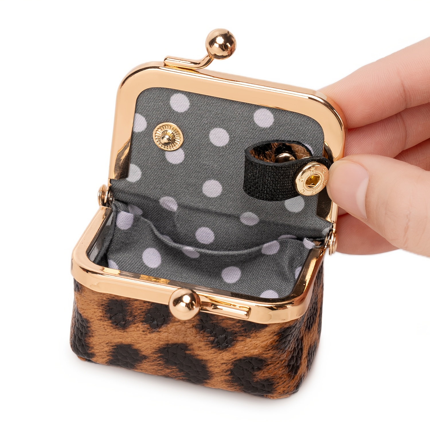 Women's Leopard Print Mini Vintage Style Portable Jewelry Box, Coin Purse with Clasp, Mini Travel Ring Box, Travel Jewelry Case, Women's Cosmetic Organizer, Suitable for Storing Earrings, Rings, Necklaces, and Bracelets.