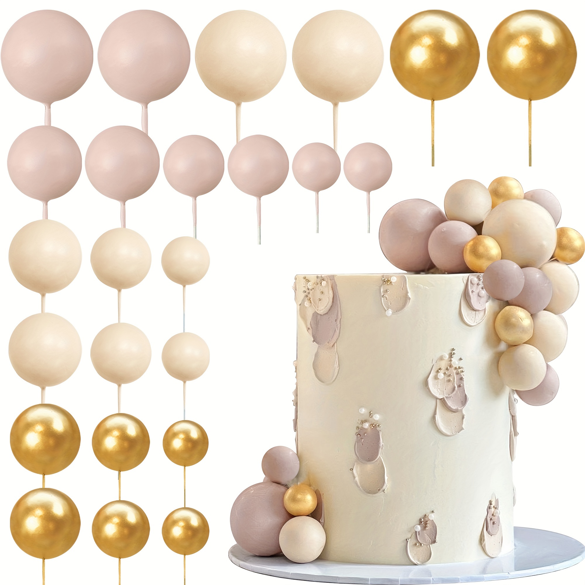 

Elegant 3-tone Cake Decorating Balls Set: Perfect For Birthday, Wedding, Or Any Celebration - 24 Pieces