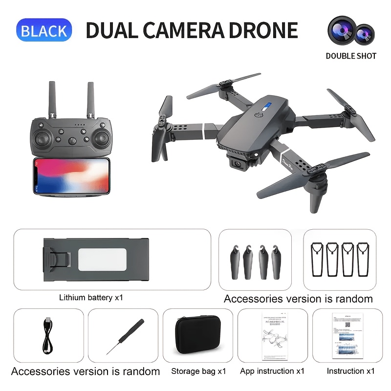 Temu – TEMU Black/camouflage/orange/carbon Fiber Multi-style Drones, Black Drone, Drone, 360° Flip, /landing, Wifi Connect To Mobile App, Easy To Operate,