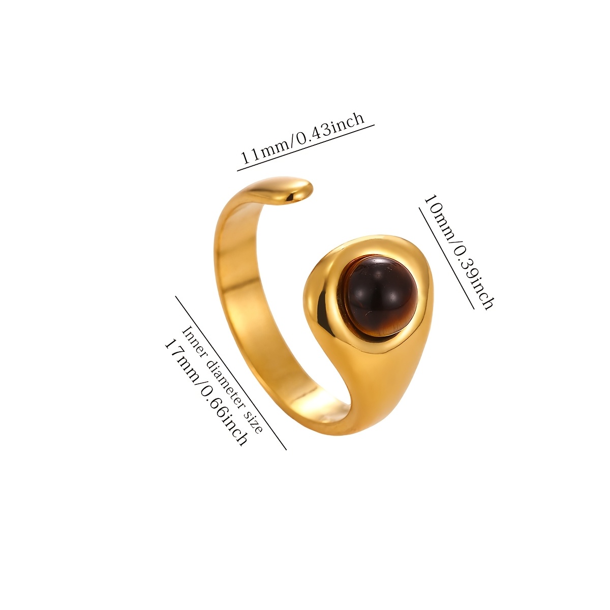 Women's Brown Faux Stone Open Stainless Steel Vintage Ring