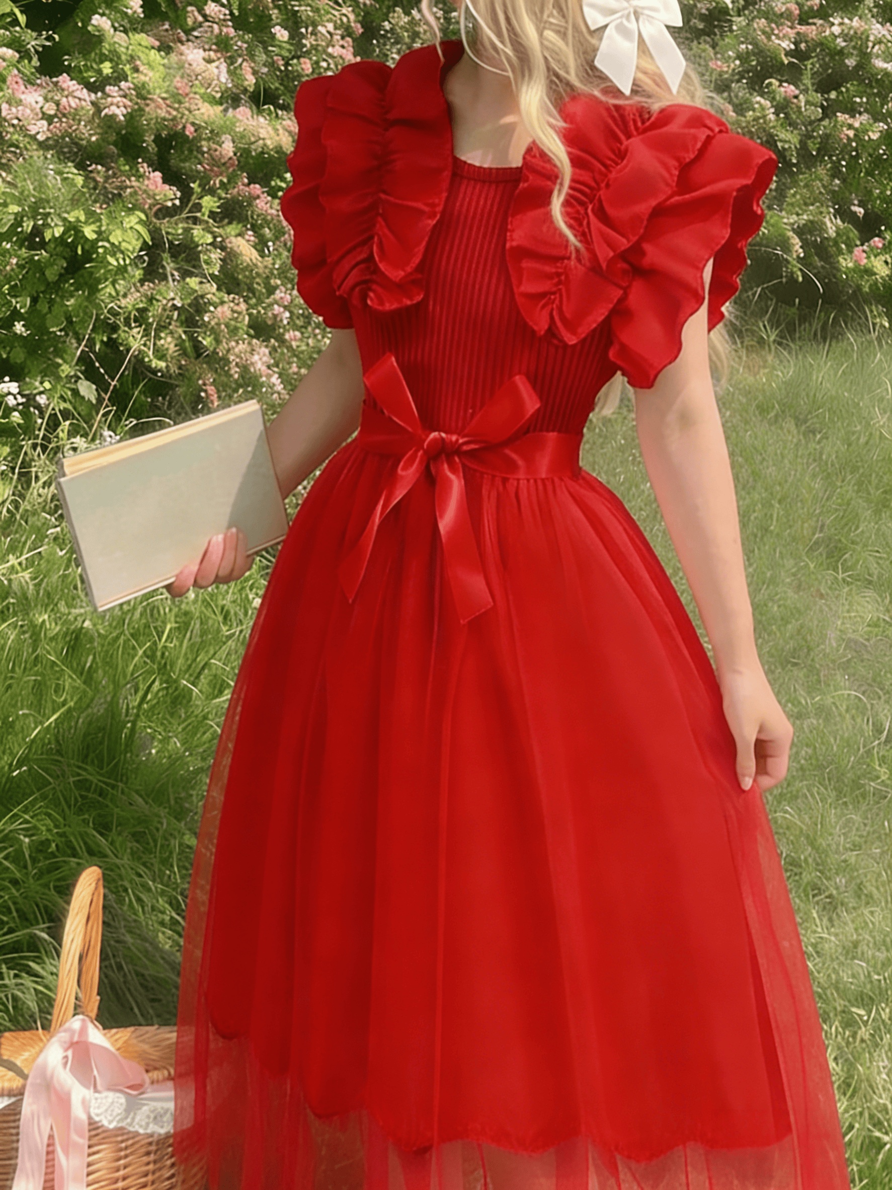 fitted lace wedding dress Layla Red Sequin Bow Dress – Ellaé Lisqué main image 0