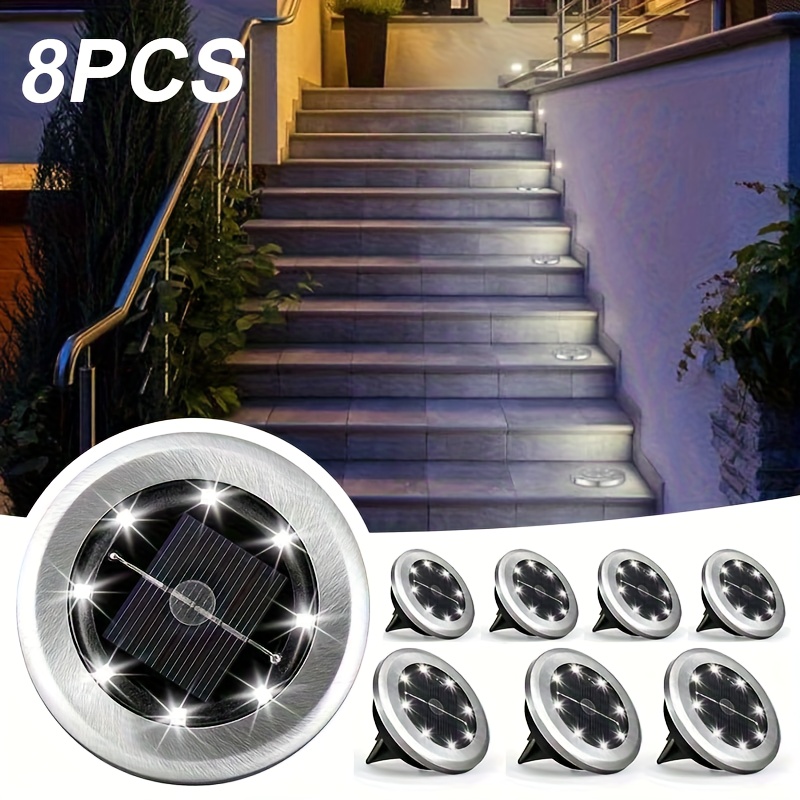 Image of 8pcs Solar Led Garden Lights, Ip44 Outdoor Lighting With Auto-brightness Sensor For Courtyard/patio/landscape/pathway Decoration – White/warm Light