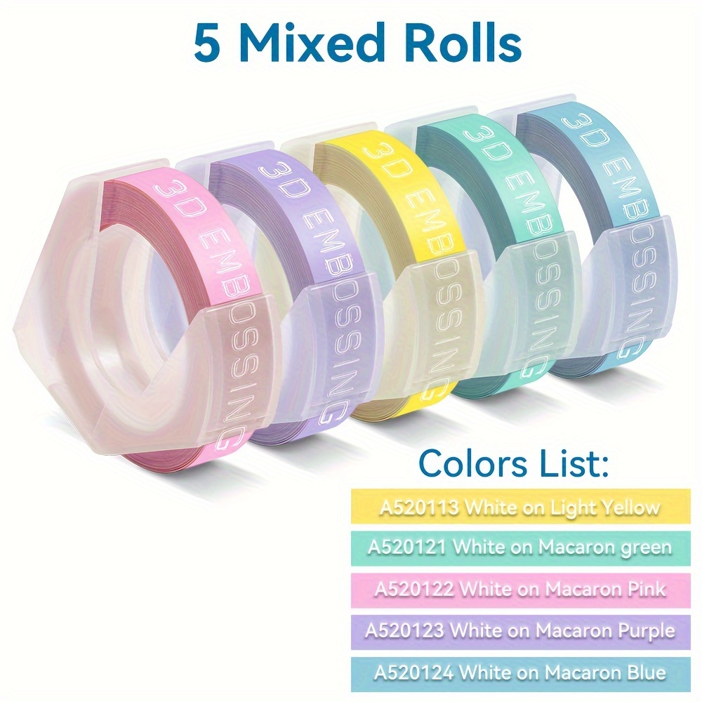 

5pcs Mixed Colors 3d Embossing Pvc Label Tapes 9mm Compatible With Manual Label Makers E101 1610 1880 12965 Label Printers