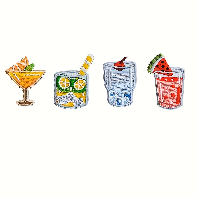 E-shop 4er-Pack Sommer Saft Stickerei Stoffaufkleber, Rückseitig Schmelzbar, Ohne zu bügeln, Geeignet für Kleidung, Jacken Dekoration