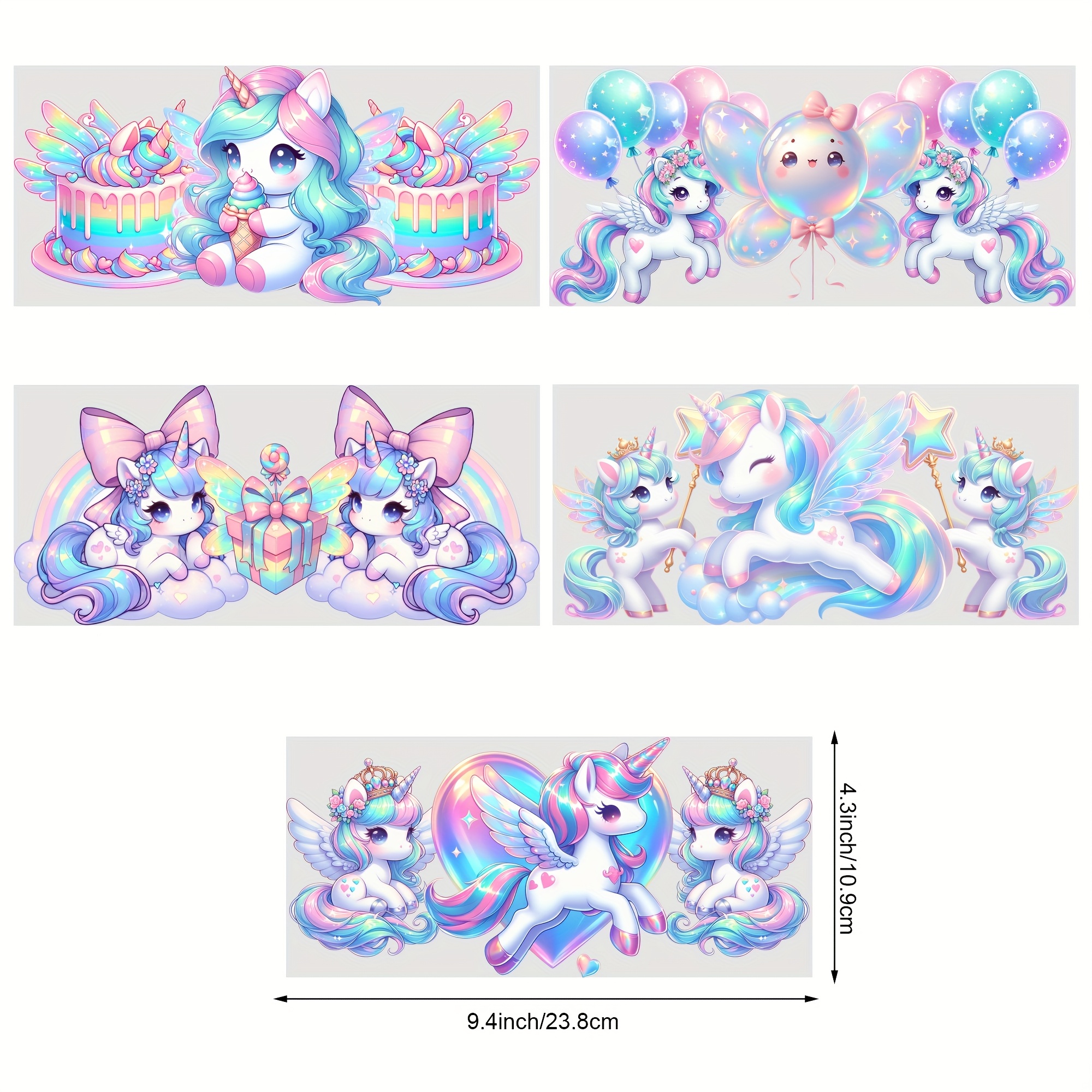 5 Unicorn Girl Uv Dtf Cup Stickers, Glass Dtf Transfer Paper, Erasable Transfer Paper, Suitable For 16-ounce Glass Cups, Mugs, Crafts, And Furniture