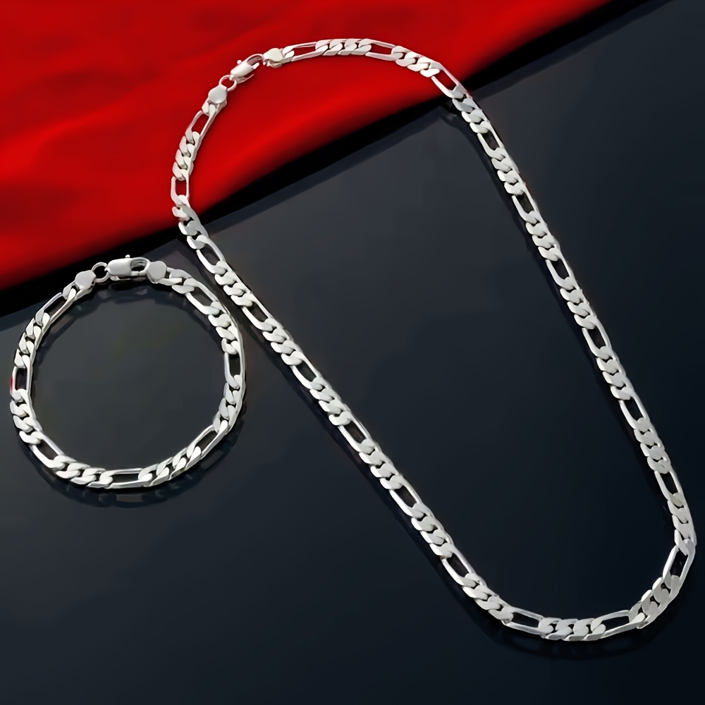 TEMU 2 pièces Ensemble de Bijoux en Argent 925, Bracelet et Collier, Chaîne DIY, Pendentif Cadeau de Noël 4mm pour Hommes et Femmes, Mariage