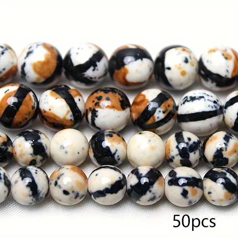 50pcs Orange White Black Rain Colored Stone Round Beads Handmade Beaded Jewelry Additions Loose Beads 8mm