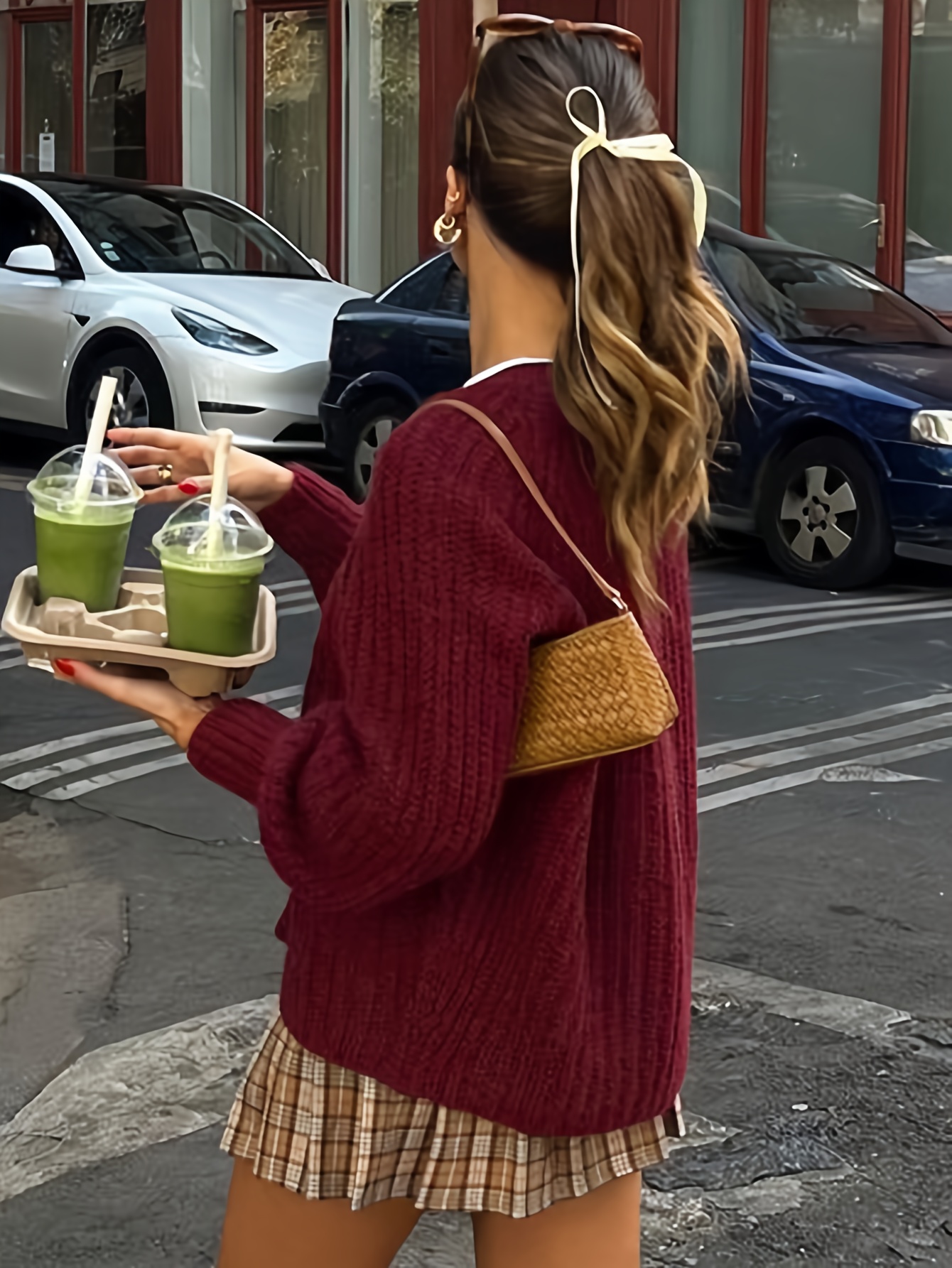 womens wine red cardigan button front cozy v neck long Temu Portugal