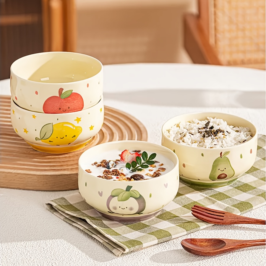 4cs cute fruit pattern ceramic bowl cereal bowl yogurt bowl breakfast bowl suitable for home kitchen home decoration holiday gift   to   microwave safe dishwasher safe