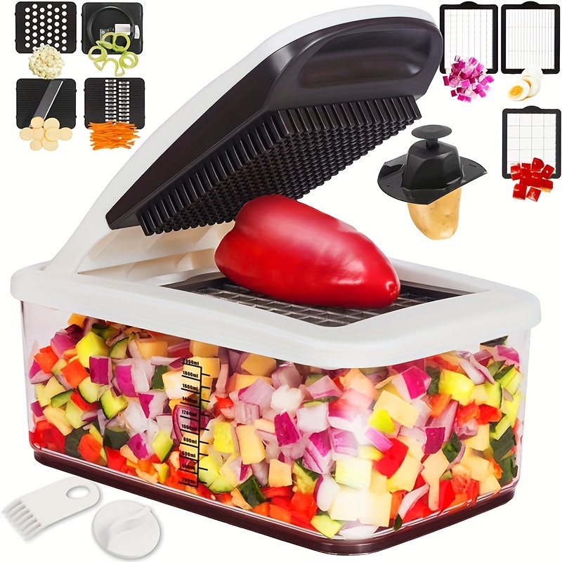 

Vegetable Cutter, Oversized Vegetable Cutter, Multifunctional 10 In 1 Professional Food Cutter -6 Blades, 4 Vegetable Spiral Cutters, Electronic Recipe - Vegetable Cutter With Container