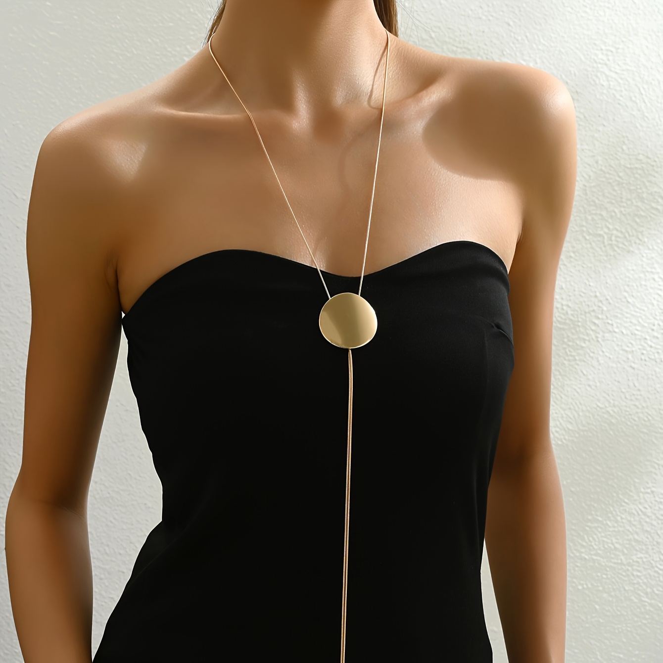 Adjustable Long Necklace with Golden Pendant Minimalist Chain