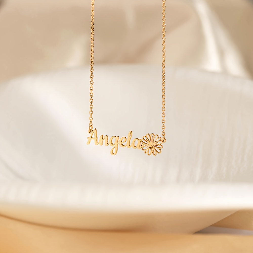 Women's Personalized Exquisite Name + Birth Flower Pendant Necklace