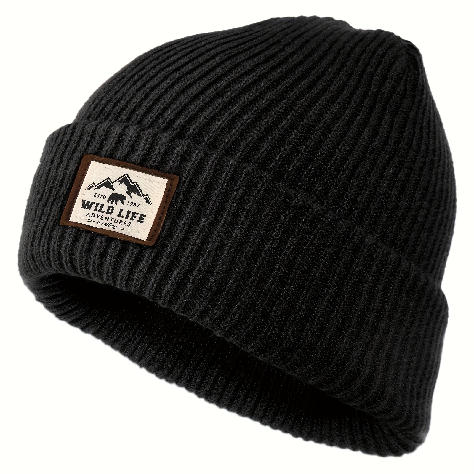 TEMU 1pc, Solid Color Patch Beanie, Men's And Women's Elastic Beanie, Autumn And Winter Warm Hat, Suitable For Autumn And Winter Outdoors, Cycling,