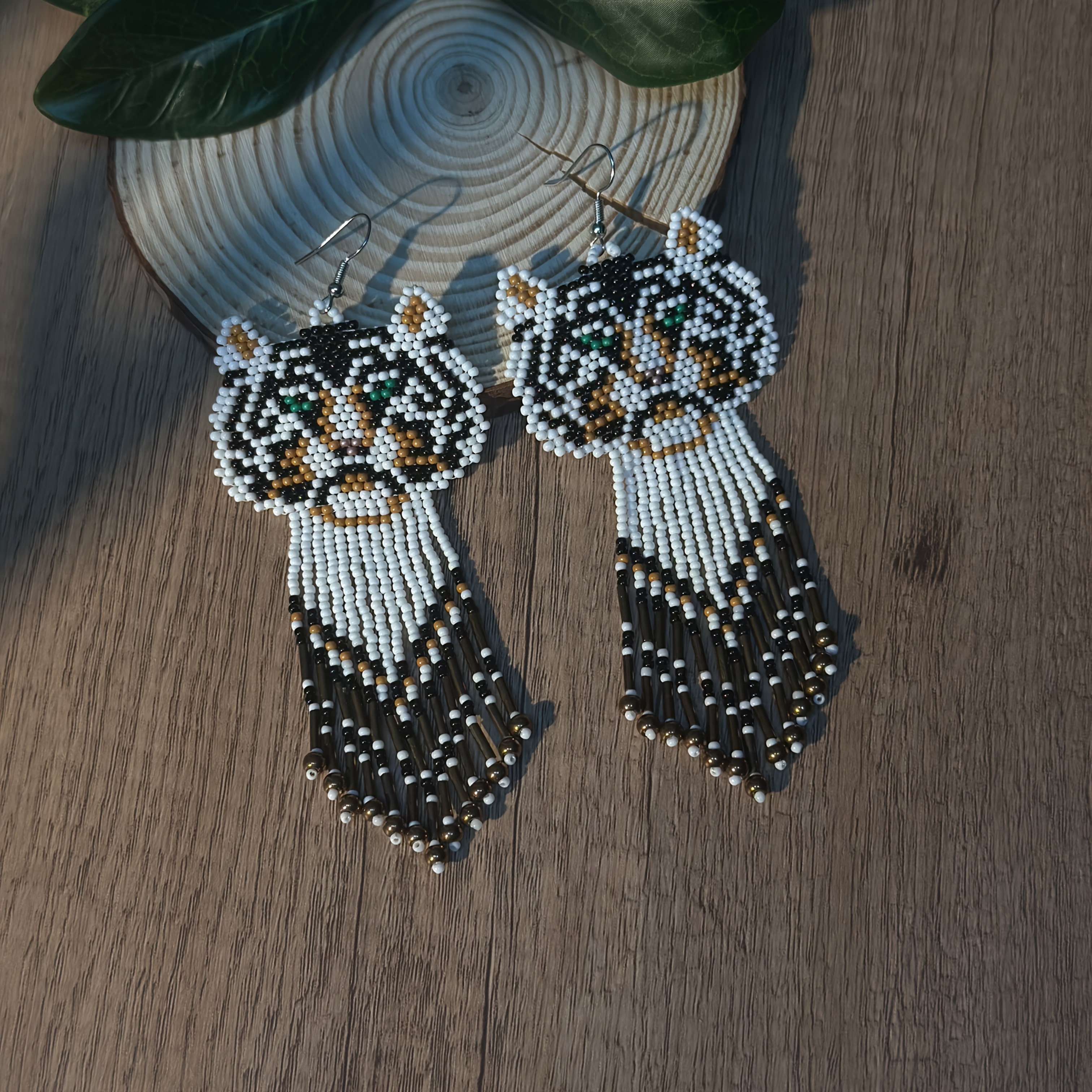 Women's Bohemian Animal Tiger Shape Earrings, Handmade Design