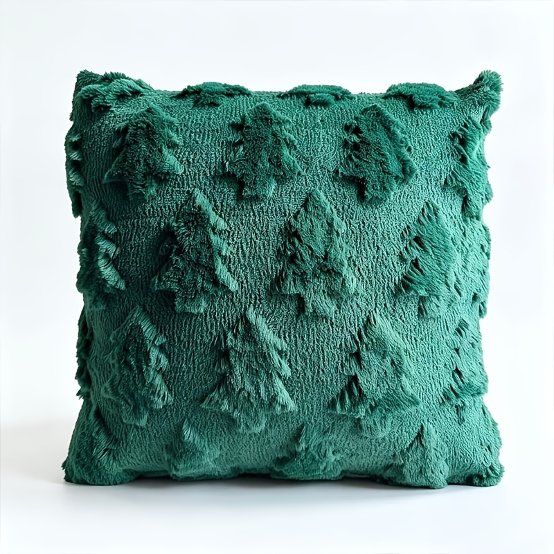 TEMU 1pc Green Fluffy Christmas Tree Throw Pillow Cover, Fuzzy Plush Xmas Tree Textured Case, Decorative Pillowcase For Sofa Couch Bedroom Farmhouse