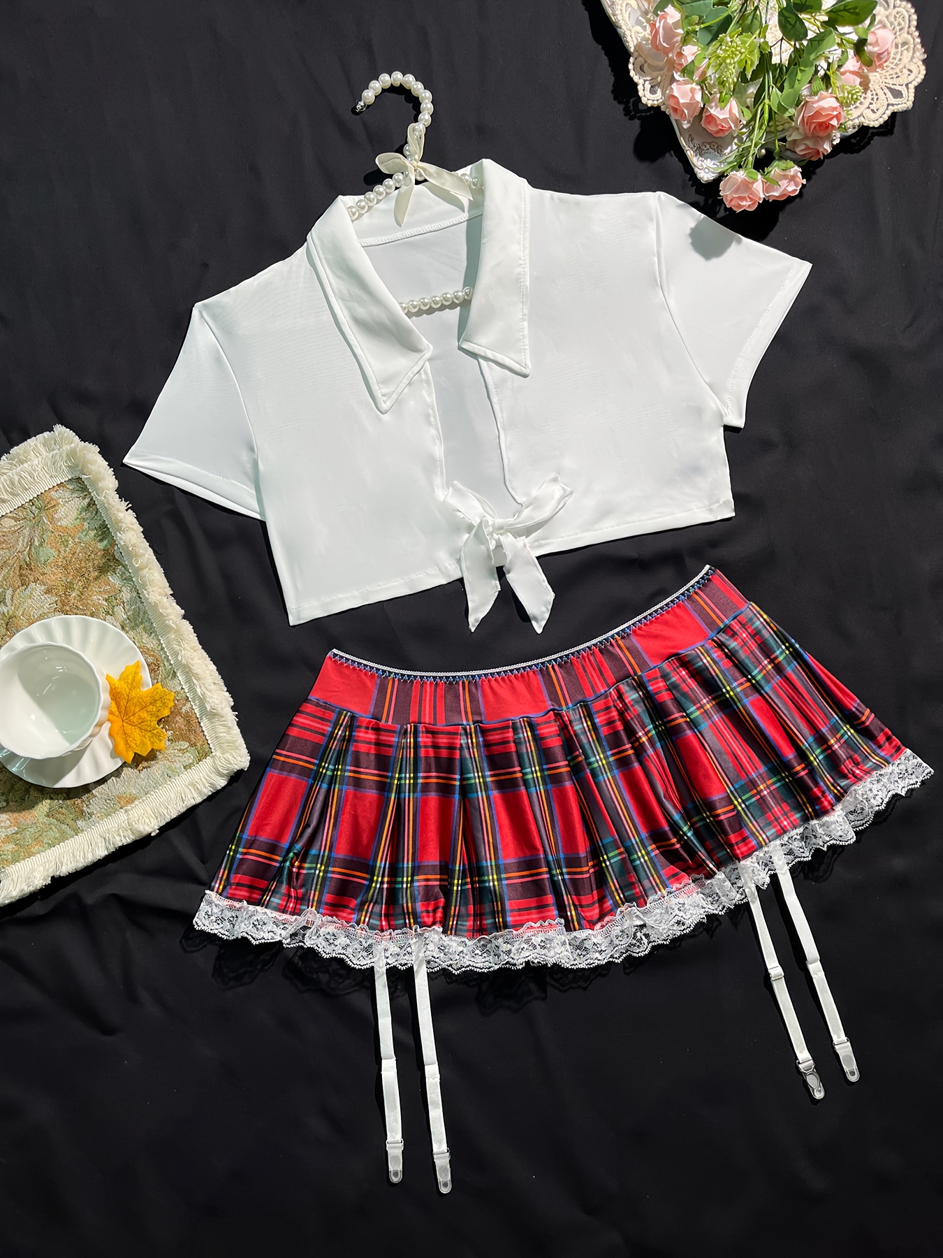 Open Bra Sexy Lingerie Schoolgirl Hollow Porn Outfit Underwear Set Plaid  Mini Skirts For Sex Games Role-Playing Student Uniform
