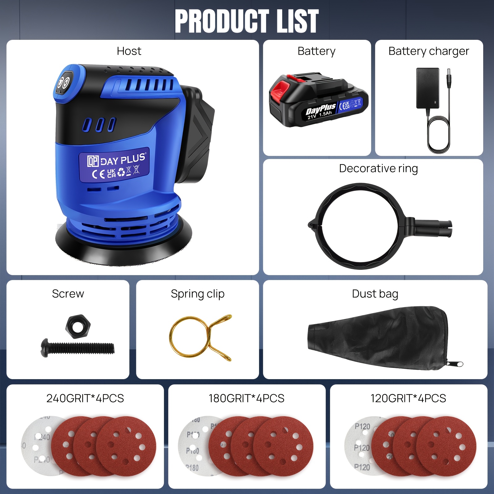 Image of Random Orbital Sander With 1500mah Rechargeable Battery And Charger, 3 , Portable Lightweight Sander With 12pcs Sandpaper