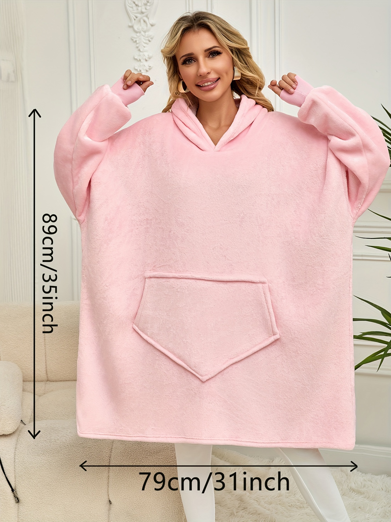 1pc cozy pink hooded blanket sweatshirt large pocket long Temu