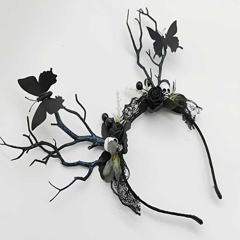 A Women's Lace Hair Loop Featuring A Skull, Perfect For Halloween Costumes And Witch-themed Additions