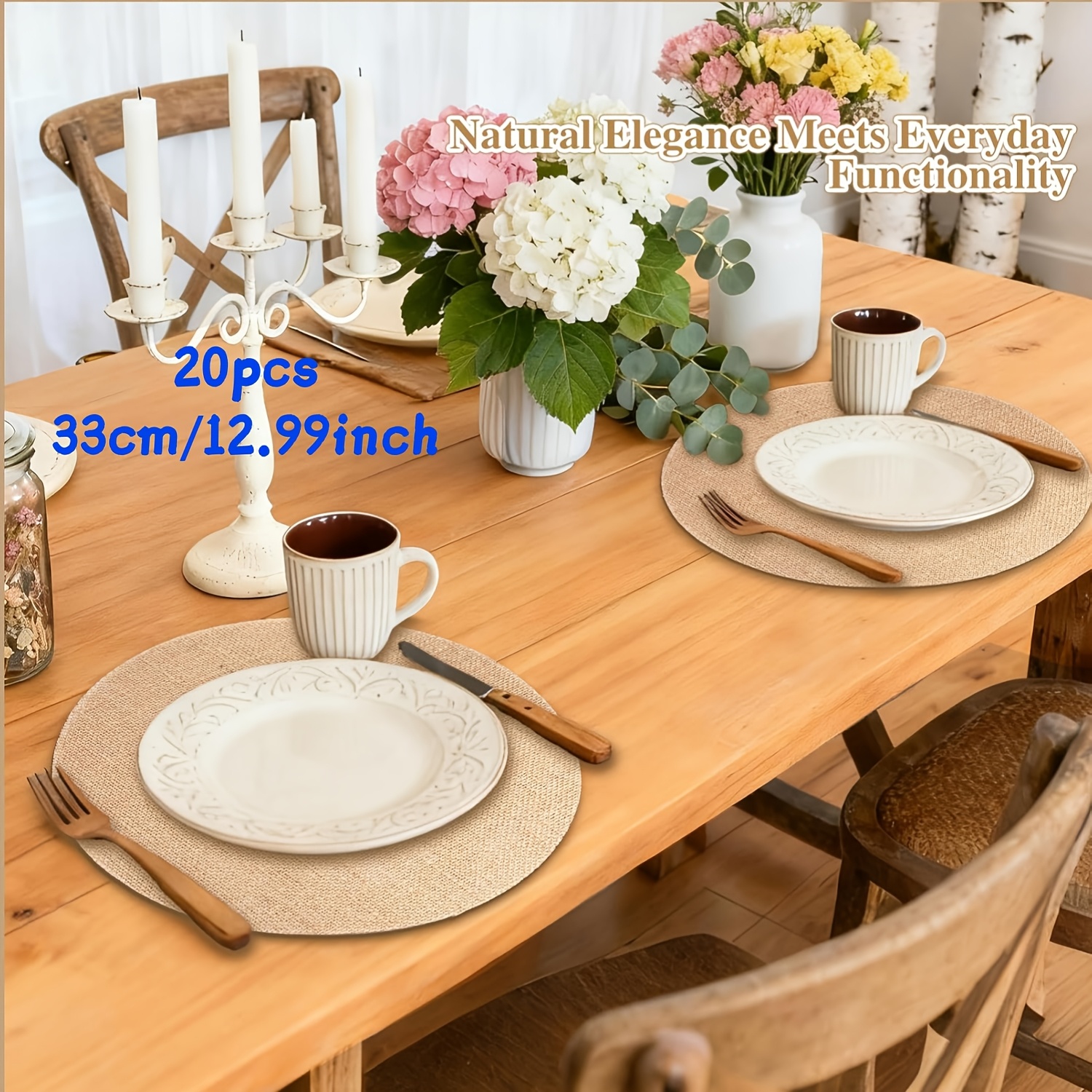 TEMU 10//40/50pcs Style Placemats, 12.99-inch Round Table Mats, Home And Kitchen Supplies, Reusable, Bohemian Country Style Table Decor, Suitable For