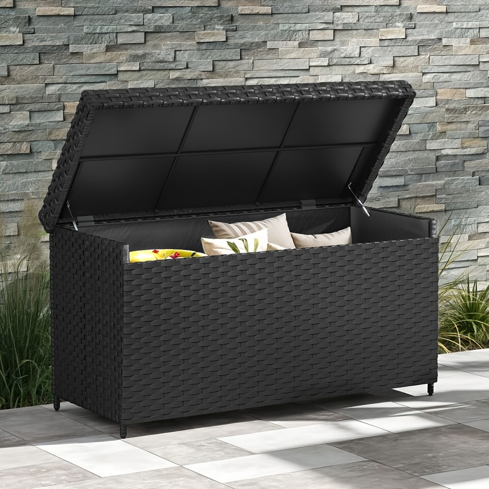 

Homiflex 170 Gallon Xl Outdoor Storage Box Woven Rattan Deck Box Patio Wicker Storage Bin