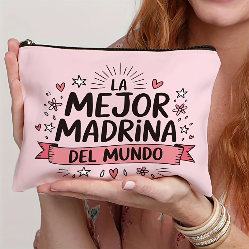 TEMU Borsa per trucco con motivo "La Mejor " | Organizzatore portatile per cosmetici, per viaggi, vacanze, lavoro, campeggio e uso esterno, unisex,