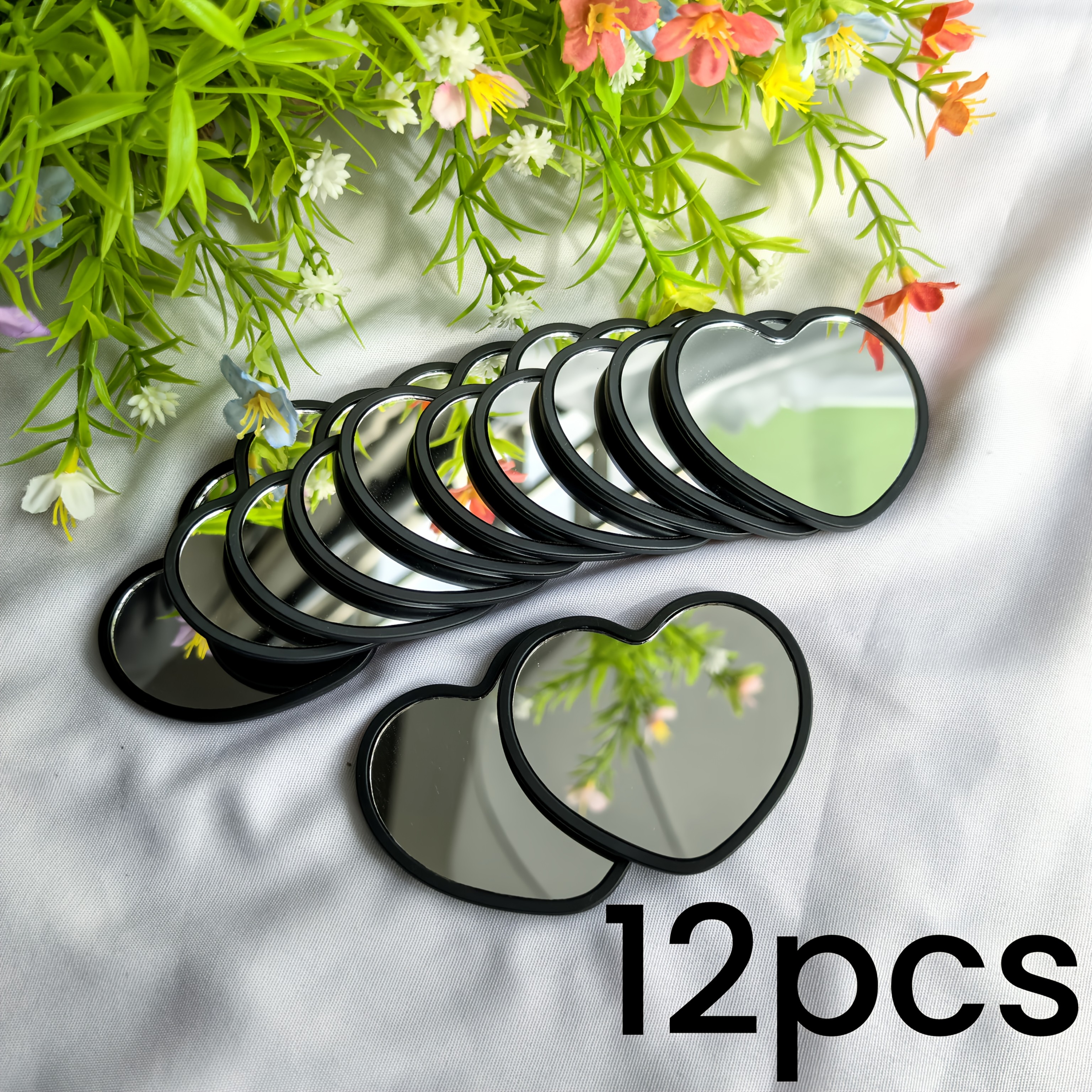 TEMU 12/20pcs Heart-shaped Mini Mirrors, Polished Finish, Plastic Frame, Tabletop Mount, Unscented, Flower Theme, Portable, No Electricity Needed,