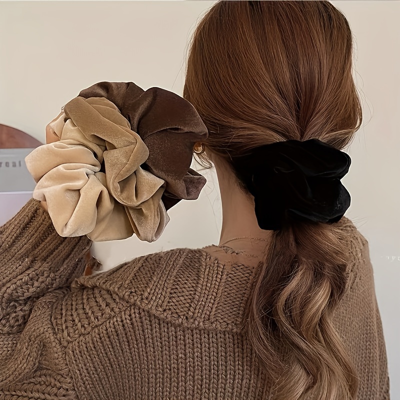 

4pcs Velvet Scrunchies - Hair Ties For Women, Elegant & , Comfortable Ponytail Holders In Beige, , Casual Or Stylish Hairstyles, Versatile Hair Ties | Plush Textured Design | Bands, Hair Accessories