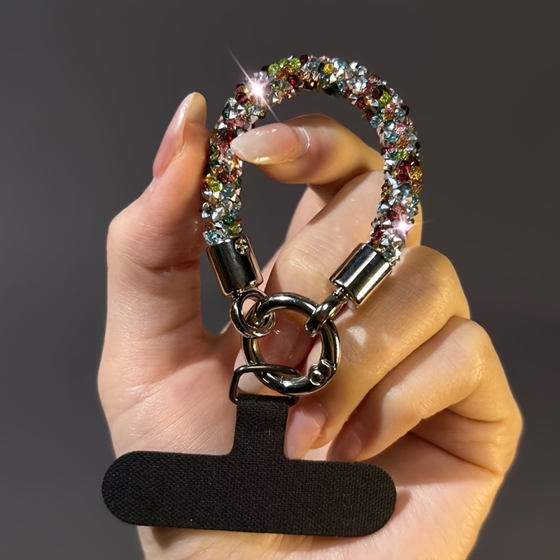 TEMU Lanière de téléphone à strass pailletés tendance, accessoires pour smartphone, porte-clés brillant et lumineux, bague de doigt détachable pour