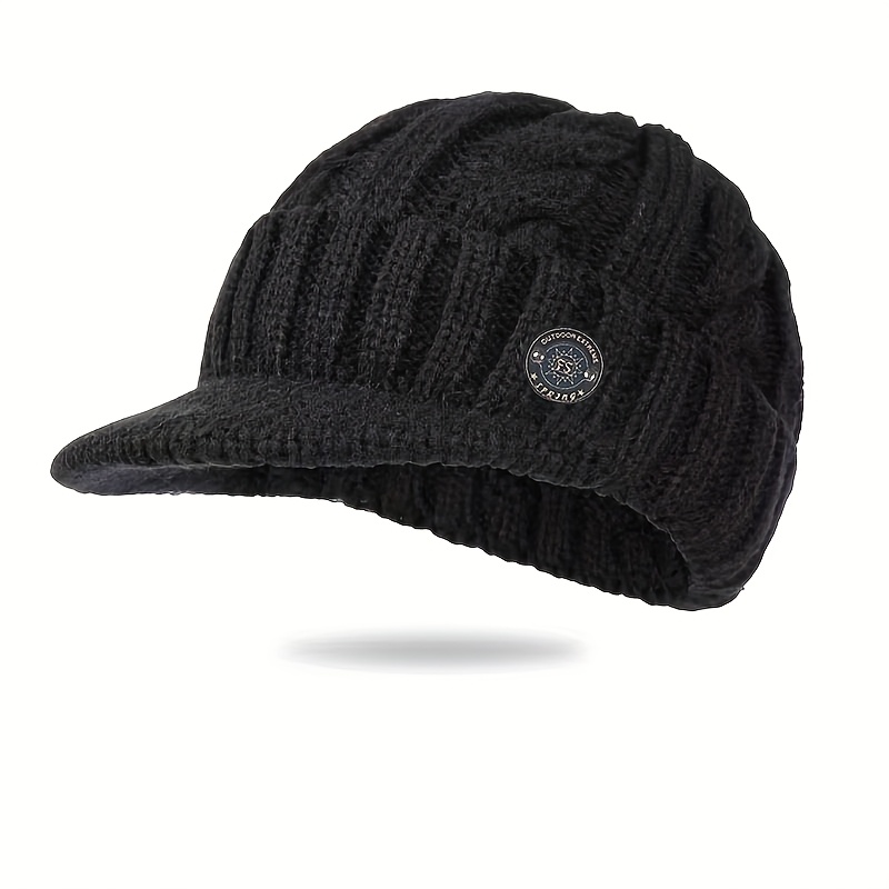 TEMU Men's Winter Velvet Thickened Ear Protection Riding Knitted Hat Cold-proof 2025 New Knitted Headgear