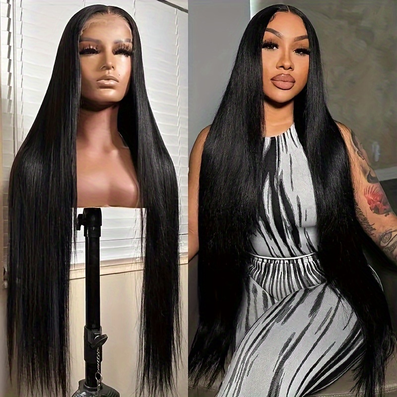 Image of Human Hair Straight Lace Front Wigs With 13x4 Hd Transparent Lace, In 34 To Long, Featuring Hairline And 200% Density