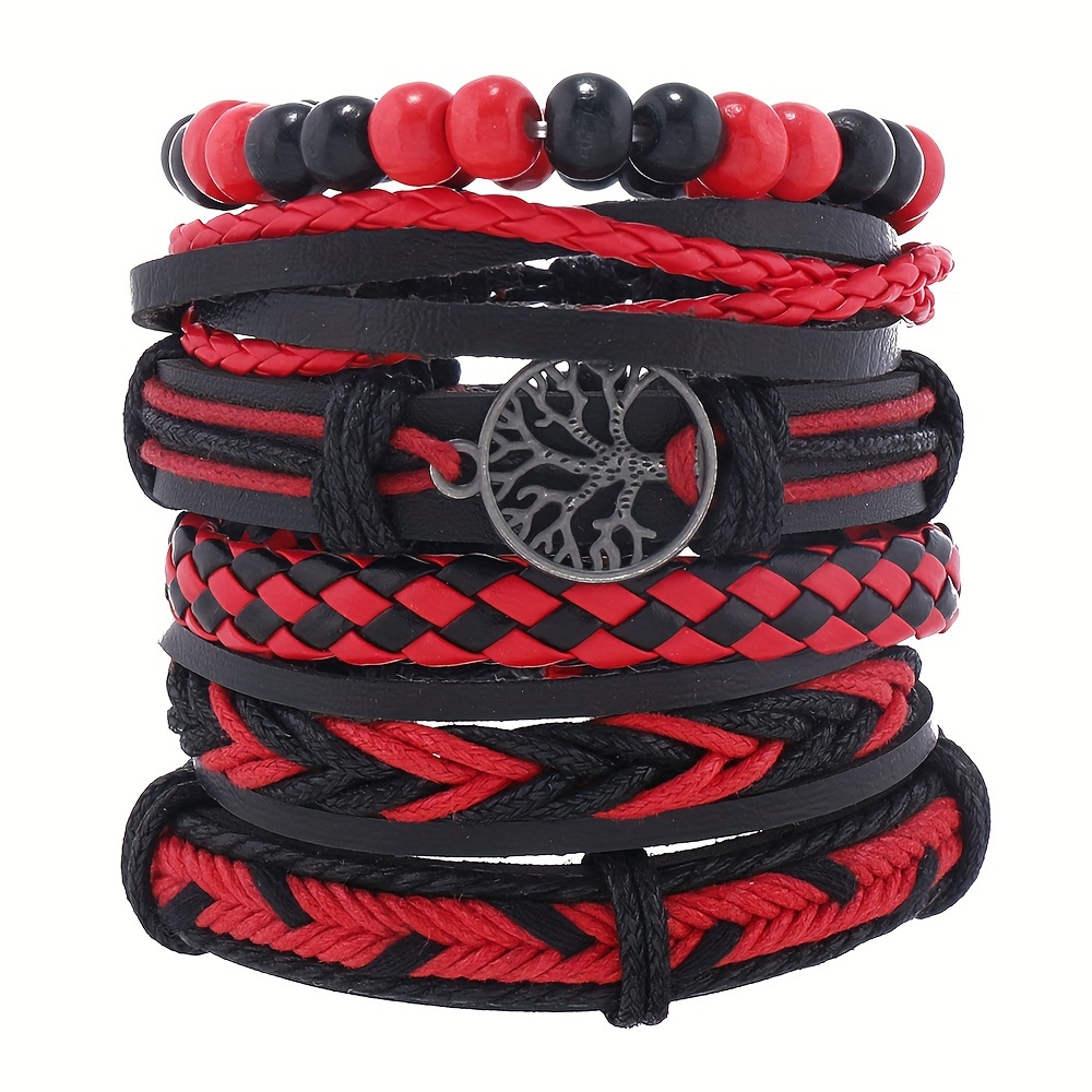 

6pcs Combination Set Bracelet For Men, Pu Bracelet